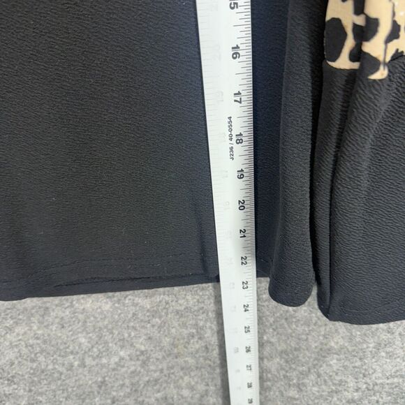 SheIn Blouse Women 8/10 Black Animal Print Long Sleeve Crew Neck Pullover Casual - Picture 6 of 7